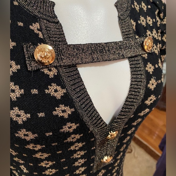 LARA Black and Gold Sheath Mini Dress with Puff Sleeves - Picture 3 of 16